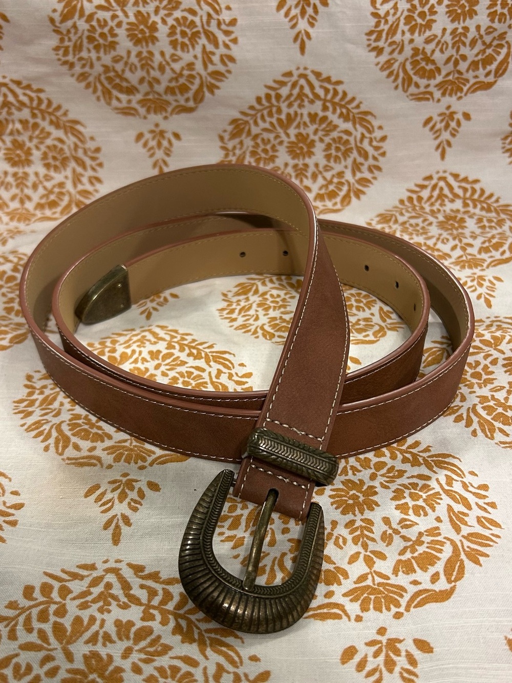 Brown Faux-Leather Belt w/ Tarnished Gold Details